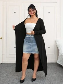 CovetEZ Plus Size Solid Color Slim Fit Button Up Casual Cardigan,Fall Clothes For Women Winter Autumn - Black - View 7