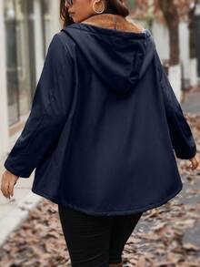 Plus Size Women Outdoor Warm Thermal Lined Zip-Up Jacket, Fall Autumn/Winter - Navy Blue - View 3