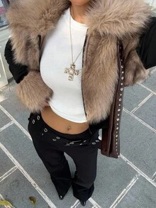 Muchica Women's New Low-Waist Elastic Flare Pants With Eyelets, Y2K Outfits,Streetwear