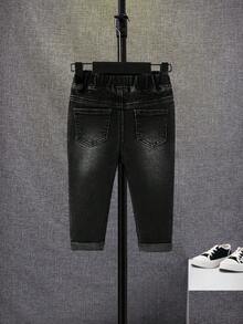 SHEIN 男婴休闲紧身打结口袋牛仔裤 - 黑色 - 查看 2