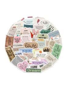 SHEIN 50pcs Debris In English Stickers Laptop Handbook Cell Phone Case Decorative Stickers Back To School Fragmented Text Stickers, Inspirational English Short Sentences Stickers, DIY Booklet, Luggage, Notebook Stickers - Multicolor - View 8