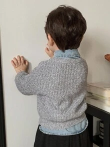 DAZY 幼儿男童圆领纯色休闲韩版长袖毛衣 - 灰色 - 查看 2