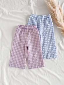 SHEIN Vintaside Kids 2 件套婴儿/女婴舒适休闲格子阔腿裤套装，适合春、夏、秋季日常穿着 - 彩色 - 查看 7
