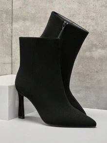 SHUZIA 女士完美尖头、复古风格缝线和侧拉链小猫跟踝靴 - 黑色 - 查看 7