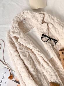 SHEIN Conjunto de cardigan longo, camisola e calças com gola fofa, casual estilo coreano para meninas adolescentes, outono/inverno, adequado para roupas escolares de outono - Multicolorido - Ver 4