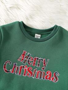 SHEIN 4pcs Baby Boy Casual Cartoon Christmas Element Letter Print Plaid Applique Loose Fit Soft Knit Crew Neck Pullover Sweatshirt, Suitable For Autumn/Winter Family Matching Outfits Mommy And Me (Sold Separately) - Multicolor - View 9