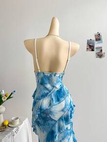 Soleia Plus Size Women Colorful Vintage Floral Print Draped Neck Layered Ruffle Hem Maxi Dress For Vacation