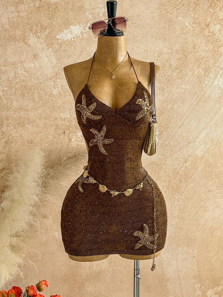 sequin dress form on stand Scala 61310 Long Sleeve Prom Formal it contours the body before finishing with oversized circular sequin embellishments along the mini hem Mykonos Morning Tied Shoulder Sequin