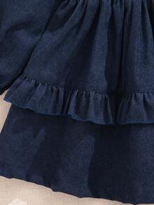 Souflis 法式复古2025秋冬新款休闲长袖藏青色超大白领连衣裙，适合外出、上学、聚会、派对等场合 - 藏蓝色 - 查看 7