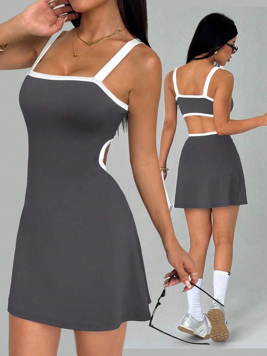 女式撞色修身运动连衣裙 - 彩色 - 查看 1