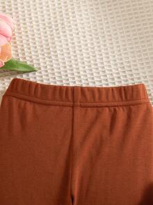 SHEIN 2 件套女婴休闲日常可爱心形豹纹印花裤，春夏季 - 彩色 - 查看 4