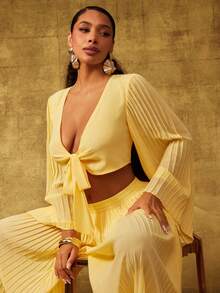 Vixey CHELSEA CHIFFON TIE FRONT LONG SLEEVE - Yellow - View 1
