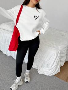 SHEIN EZwear Bộ 2 áo nỉ cổ tròn rộng rãi và quần legging bó - Nhiều màu - Xem 6