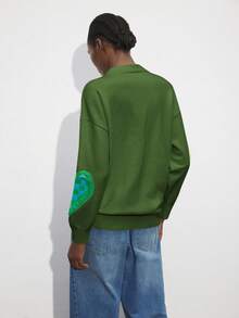 Maija Beżowy damski swobodny, kolorowy, z nadrukiem graffiti, dzianinowy wzór, uniwersalny, dekolt w serek, opadające ramiona, długi rękaw, otwarty przód, wygodny luźny krój, podstawowy styl uliczny, swobodny styl, jesienno-zimowy, ubrania dla kobiet