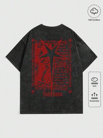 Street Life T-shirt à col rond à manches courtes avec graphique flocon de neige, étoile et lettre