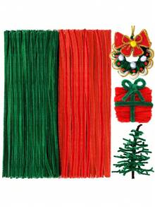 100/300PCS Christmas Pipe Cleaners Craft Set Glitter Chenille Stems 30cm 11.8 Inch Colorful DIY Art Supplies For Holiday Decorations Creative Handmade Projects Christmas Crafting Supplies
