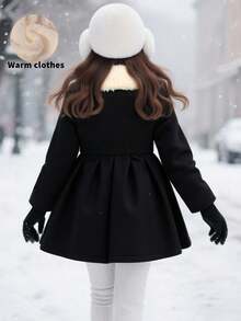 SHEIN Older Tween Girl' Bow Collar Waist Cinched Fashionable Jacket, Academic Style, Autumn/Winter Fall