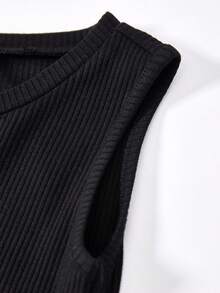 年轻女孩休闲百搭舒适圆领无袖针织长裙 - 黑色 - 查看 3