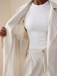 Vesra Beaded Drawstring Apricot Mid-Length Trench Coat - Apricot - View 7