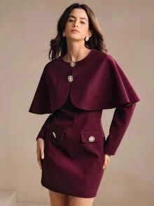 Anewsta Novo vestido com capuz e cintura marcada para outono/inverno, elegante, formal, festa, chique, adequado para ano novo, natal, trabalho, formatura, casamento