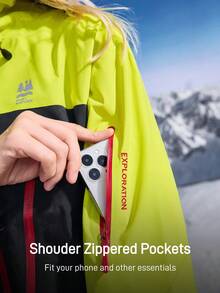 In My Nature Women's Lime Green Color Block Rain Jacket,Athletic Outdoor Windbreaker,Autumn Winter Warm Coats - Yellow - View 4