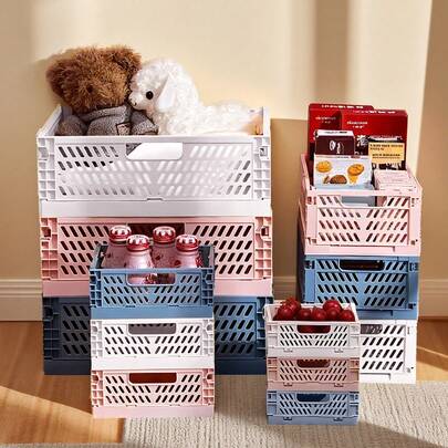 Joivida 1个Macron彩色塑料折叠收纳篮，非常适合收纳和日常使用，易于组装，可用于厨房、浴室、办公室、客厅、教室、宿舍等场所。