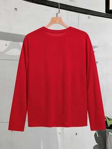 N25904 青少年单件高领时尚印花休闲长袖T恤，适合日常通勤 - 白色 - 查看 2