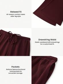 LUVLETTE 圣诞节和新年睡衣 秋冬季柔软棉质华夫格宽松女士休闲裤 透气睡裤 睡衣风格长裤 带口袋 内衣外穿 秋季睡衣