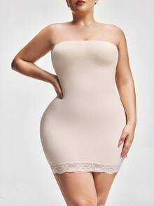 SHAPORA 塑身连衣裙、塑身腰部、蕾丝拼接、性感露肩内衣、婚纱、防滑、礼服、汗衫、紧身裙、大码塑身连衣裙 - 杏色 - 查看 4