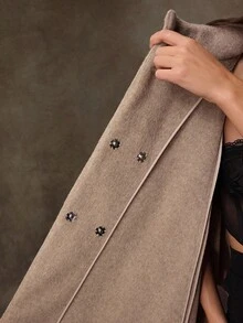 Lilora Women's Elegant Stand Collar Poncho Style Overcoat Autumn Winter - Brown - View 9