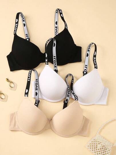 SHEIN Sujetador de unicolor con estampado de corazón para mujer