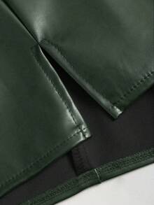 Sweetra Sexy Low-Waist Chic PU Leather Slit Mini Skirt, Spring/Summer - Green - View 4