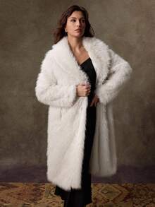 Lilora Abrigo largo de imitación de piel de mujer para otoño/invierno, con cuello de piel de zorro, chaqueta minimalista de alta moda