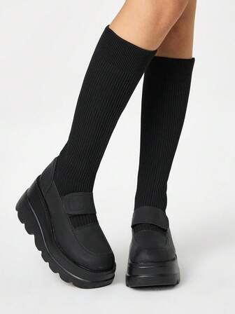 Goth Stivali da donna marroni con cerniera laterale e tacco chunky, stile gotico. Stivali alti da cavallerizza in stile rock punk Y2K in pelle, con gambale elastico, stivali da motociclista