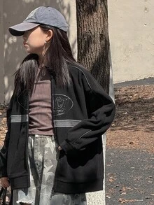 Dazy Kids Tween Girls Letter Embroidery Fleece Jacket,Winter - Grey - View 1