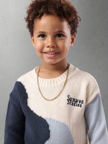 Winter Kids Knitted Color Block Jumper With Small Logo Casual Pullover Long Sleeve Ribbed Trim Cozy Autumn Sweater Fall - Multicolor - View 4