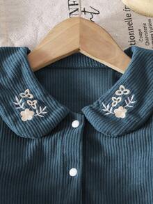 SHEIN Vintaside Kids Veste en velours côtelé pour filles, couleur unie, vêtement populaire pour bébé fille, printemps/automne/hiver - bleu indigo - Voir 4