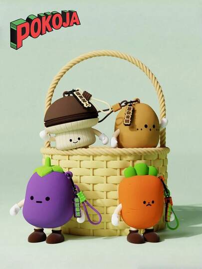 Veggie-Themed Mini Storage Pouch With Kawaii Expressions - Cute Emotional Coin Purse For Teens & Adults, Creative Keychain Accessory For Daily Use