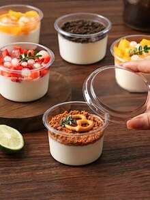 SHEIN 25/50 Pieces Reusable Cake Cups, With Lids Cold Brew Yogurt Coconut Jelly Oatmeal Cups, Durable And Shatterproof Yogurt Cups, Cream Cake Boxes, Transparent Dessert Cups, Suitable For Cakes, Mousse, Cupcakes, Ice Cream Disposable Circular Mousse Cup Cheesecake Dessert Ice Cream Ice Cream Yogurt Milkshake Cup Transparent Packaging Box - Transparent - View 2