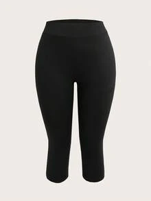 SHEIN EZwear 2条装女士黑色七分紧身休闲打底裤，适合夏季穿着 - 黑色 - 查看 4