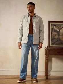 RivetRise Casual Straight-Leg Washed Blue Splatter Paint Artist Jeans, Suitable For Spring And Autumn - Blue - View 3