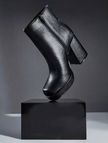 SHUZIA Giày bốt đế vuông đế giữa, bền bỉ, thoải mái dành cho nữ - màu đen - Xem 6