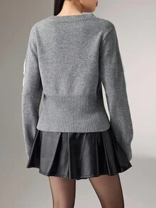 Heiryn Women's Crew Neck Long Sleeve Fashionable Versatile Sweater, Autumn/Winter - Grey - View 6