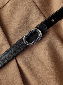 SHEIN MOD 长袖翻领前开腰带连体裤 - 卡其色 - 查看 4