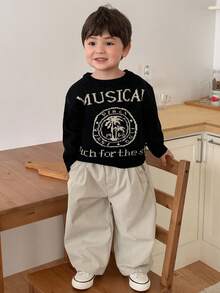 DAZY Toddler Boys' Crew Neck Contrast Color English Letter Knit Sweater, Autumn/Winter - Black - View 6