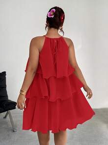 Firerie Váy bánh nhiều lớp thanh lịch cỡ lớn, nhẹ và thon gọn, thích hợp cho các buổi hẹn hò, tụ họp, tiệc tùng, không tay dành cho nữ, mùa xuân/hè - Đỏ - Xem 2