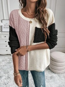 EMERY ROSE Suéter holgado de mujer de cuello redondo y manga larga, versátil para uso diario