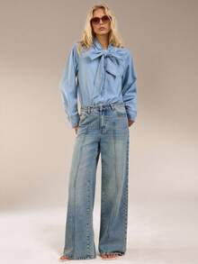 Avantive Denim Tops For Women Bow Shirt Denim Shirt Tie Neck Denim Top Fall Clothes For Women Halloween Winter Clothes Elegant Women's Blouses Dress Shirt Women's Formal Wear Chic Top Women's Blouse Casual Blouses For Ladies Teacher Outfits For Women Back To School Vacation Outfits Woman Office Outfits For Women Work Outfits For Women Social Blouse Bohemian Church Outfits For Women Women's Long Sleeve Blouses Going Out Top Farm Autumn Clothes Fall Clothes For Women - Light Wash - View 6