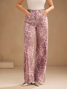 Anewsta Quần jean ống đứng họa tiết da báo dành cho nữ, phù hợp cho mùa thu, đông, xuân, năm mới, tiệc tùng, thanh lịch, sang trọng, sành điệu, giáng sinh, lễ hội, ngày lễ, đi chơi, thường ngày - Hồng - Xem 4