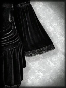 SHEIN ICON Áo nhung dệt kim cổ chữ V viền ren cỡ lớn dành cho nữ, trang phục Halloween, kiểu phù thủy, tay loe. - màu đen - Xem 6